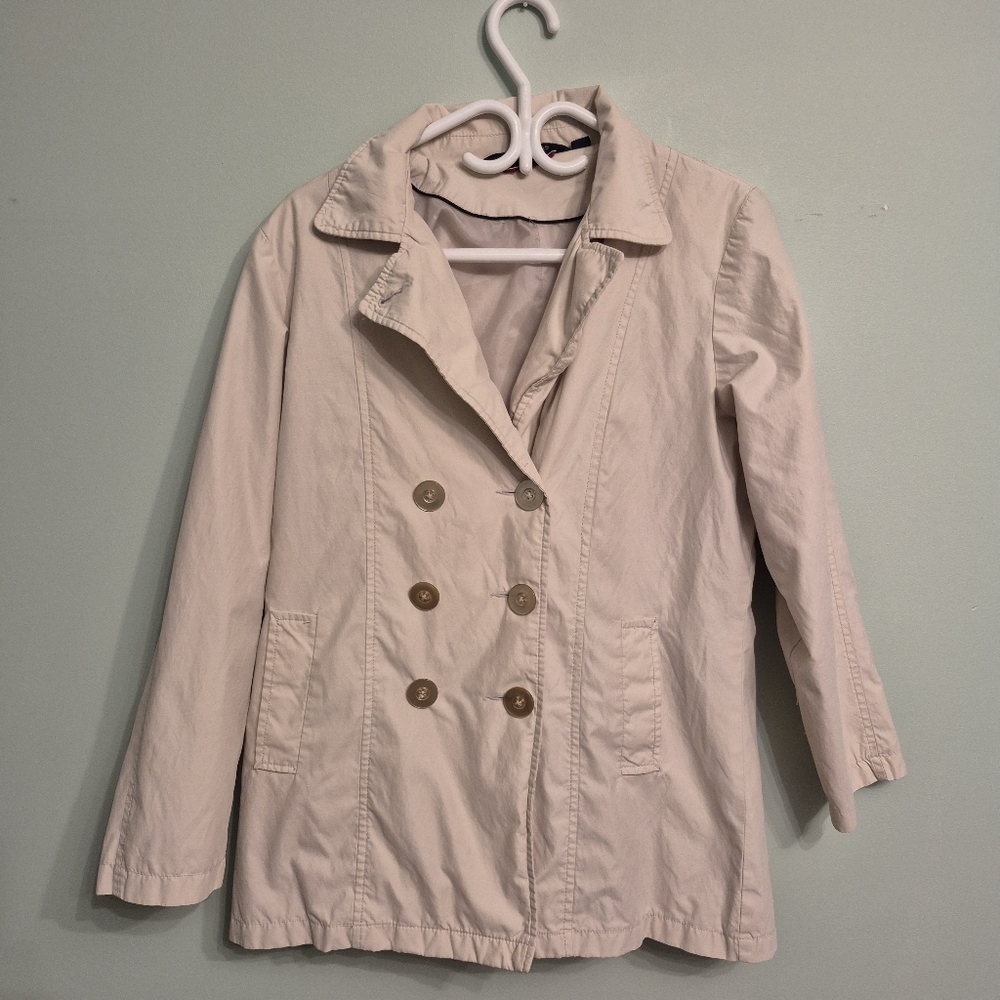 Denver Hayes Women's Neutral Cream Minimalist Spring Trench Coat Size Medium - Picture 2 of 7